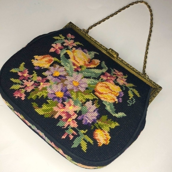Vintage Floral NeedlePoint Purse Petit Point - Picture 1 of 15